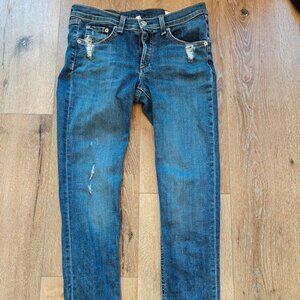 Rag & Bone La Paz Distressed Skinny Jeans Size 28 Medium Wash Raw Hem